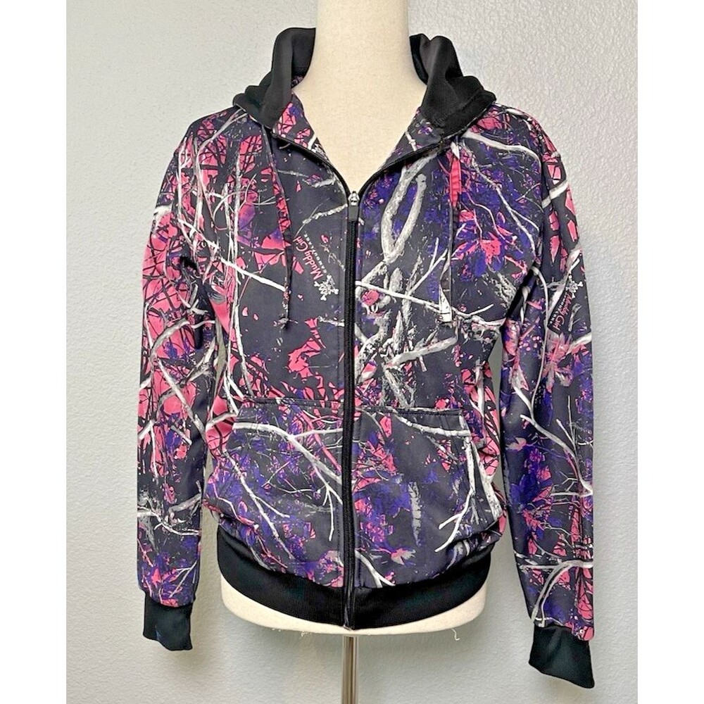 Muddy Girl Camo zippered hooded jacket sz S camping party western hunting fall